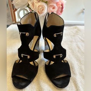 Jimmy school Black Suede bootie style open toe sandals size 37